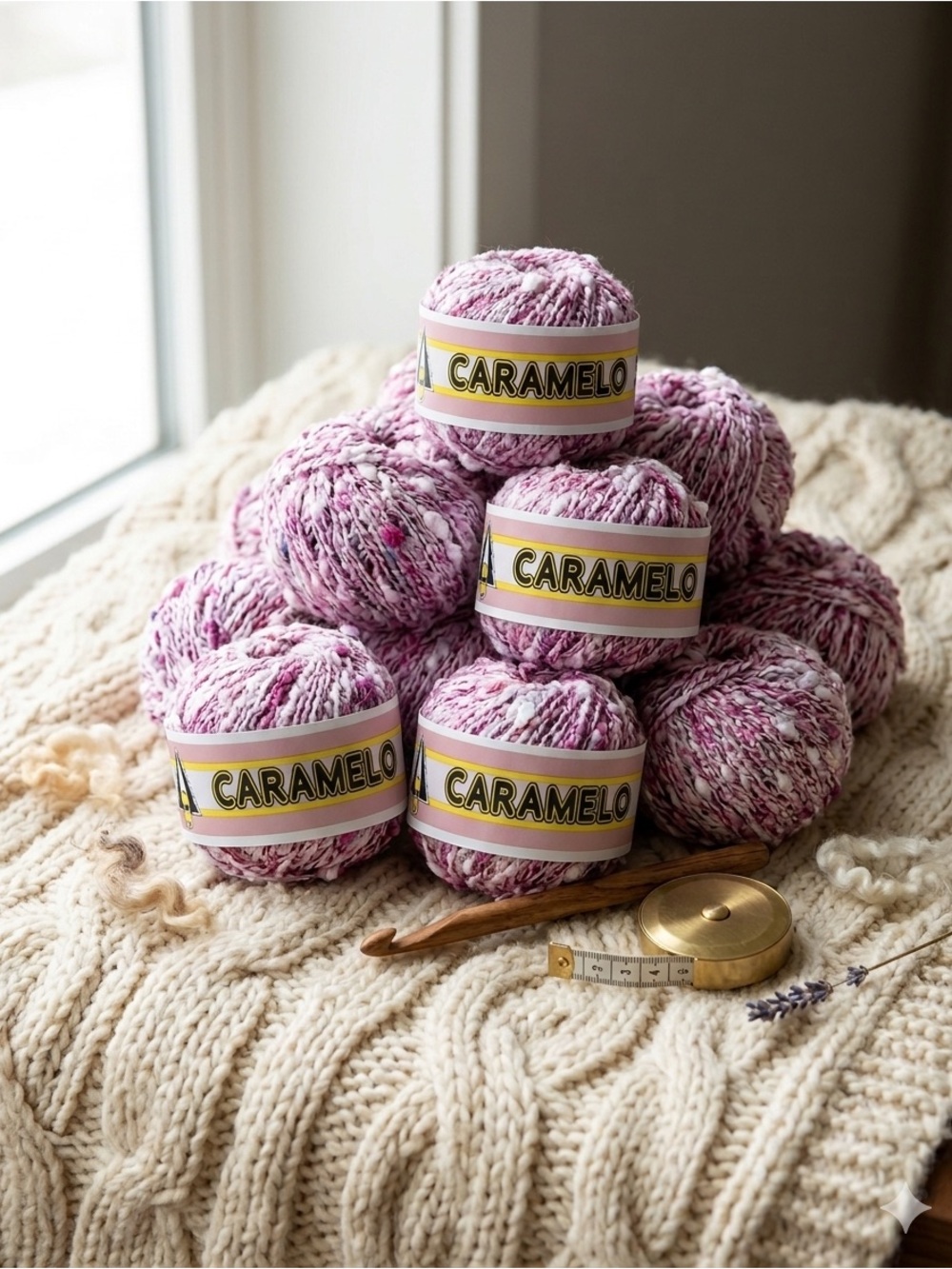 ✨Vintage Caramelo Yarn Lot of 10 Spain Pink White Variegated Slub RARE ✨